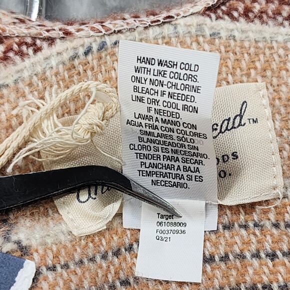 NEW Universal‎ Thread Poncho Womens OSFM OS Tan Plaid Fringe Poncho Wrap Boho - Picture 7 of 10